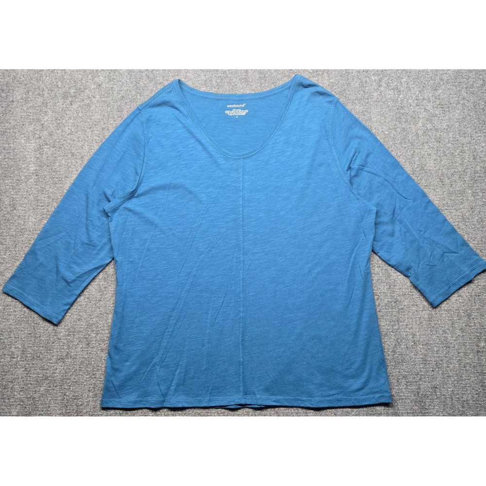 Westbound Top Womens XL Blue Cotton V Neck 3/4 Sleeve Casual Pullover T Shirt